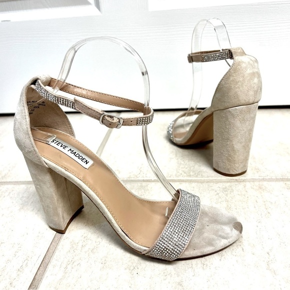 STEVE MADDEN Kalina Embellished Suede Ankle-Strap Sandals cream size 10M - Picture 3 of 10